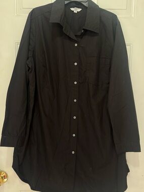 Time and Tru Solid Black 100% Cotton Button Down Longline Shirt Dress XXL